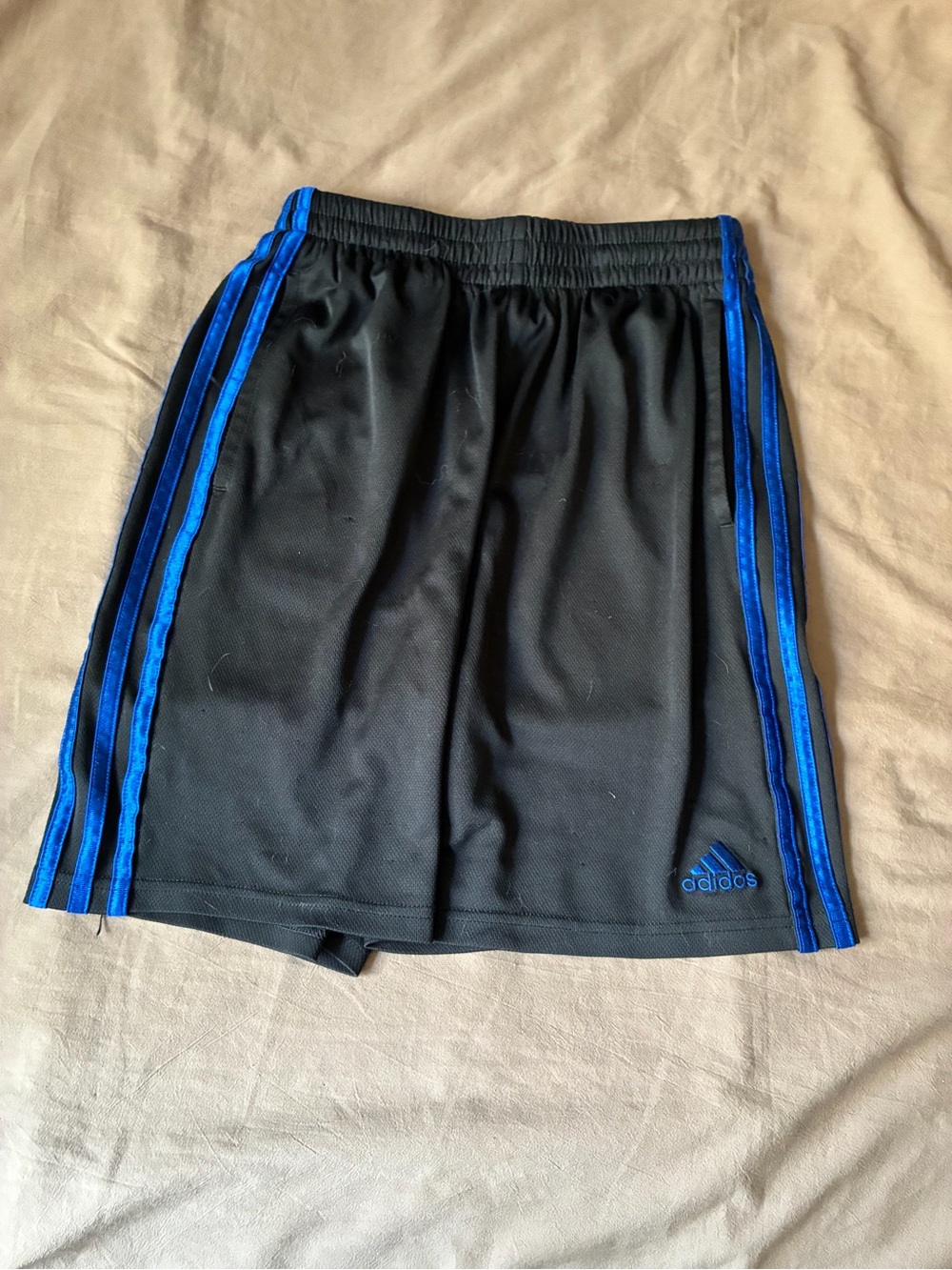 adidas Kids Black Shorts with Blue Side Stripes
